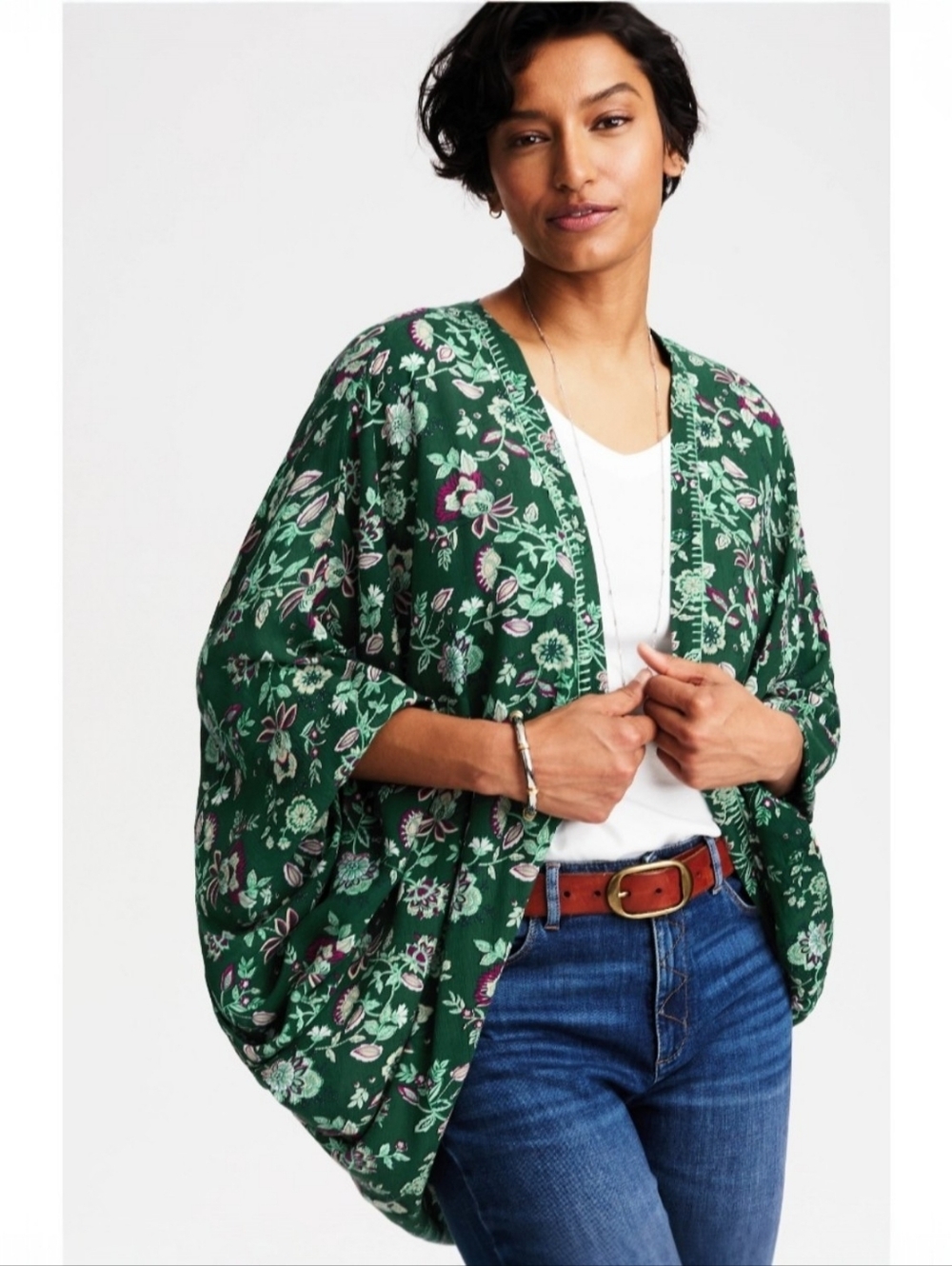 J. Jill  Floral Shrug Cardigan S-L Open Embroidered Front Kimono NEW